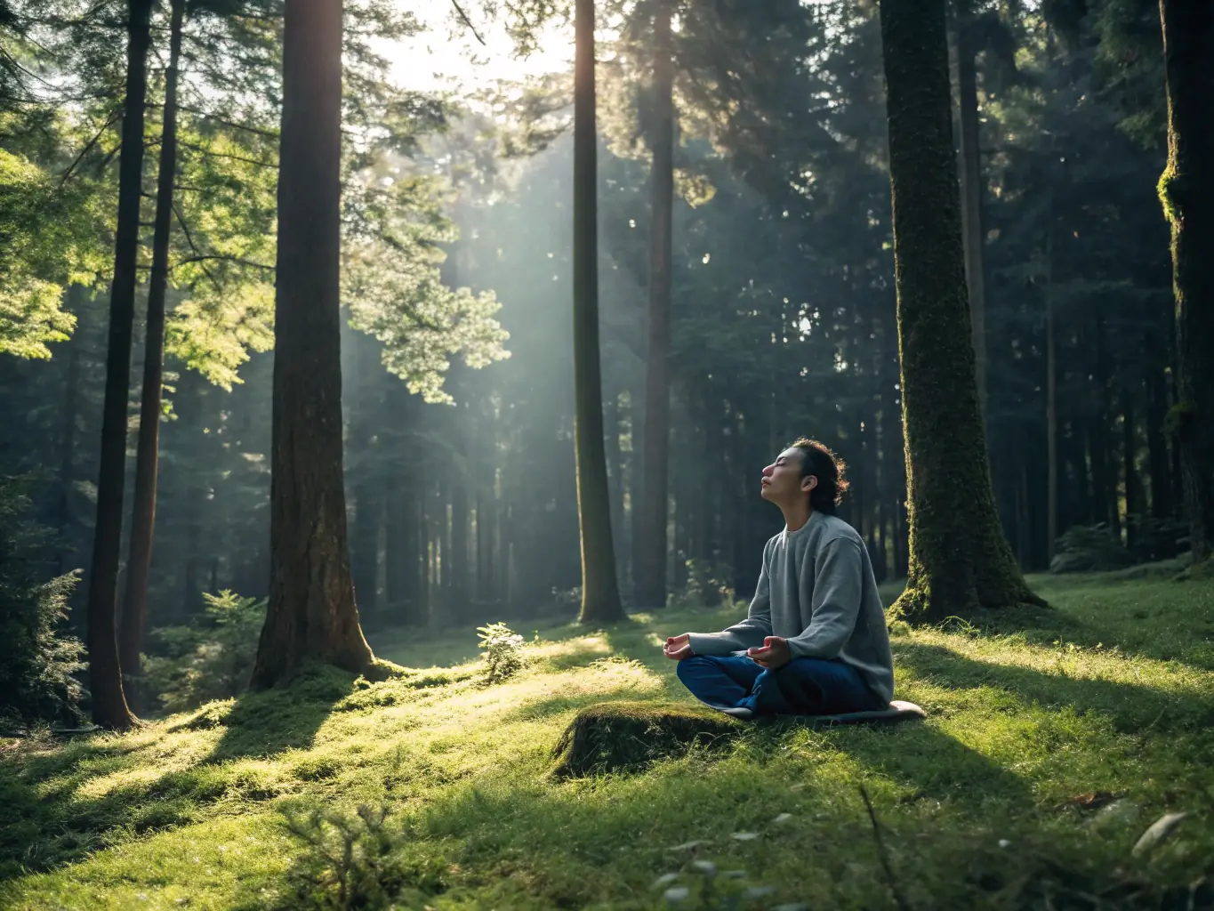 A serene image depicting a person practicing mindfulness in a peaceful natural setting, symbolizing stress reduction and mental clarity.
